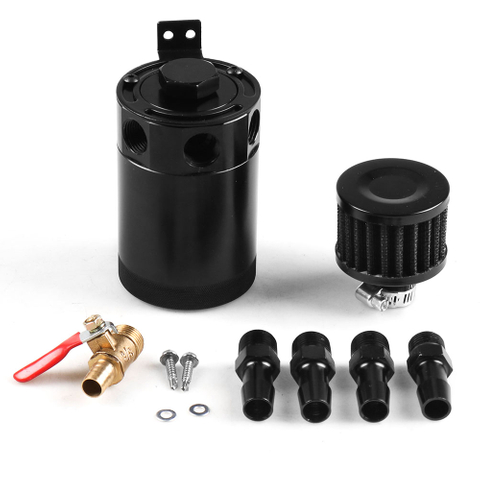 Universal 3-Port Aluminum Compact Baffled Oil Catch Can Tank Oil Catch Can Tank With Breather Filter Engine Mini Oil Separator