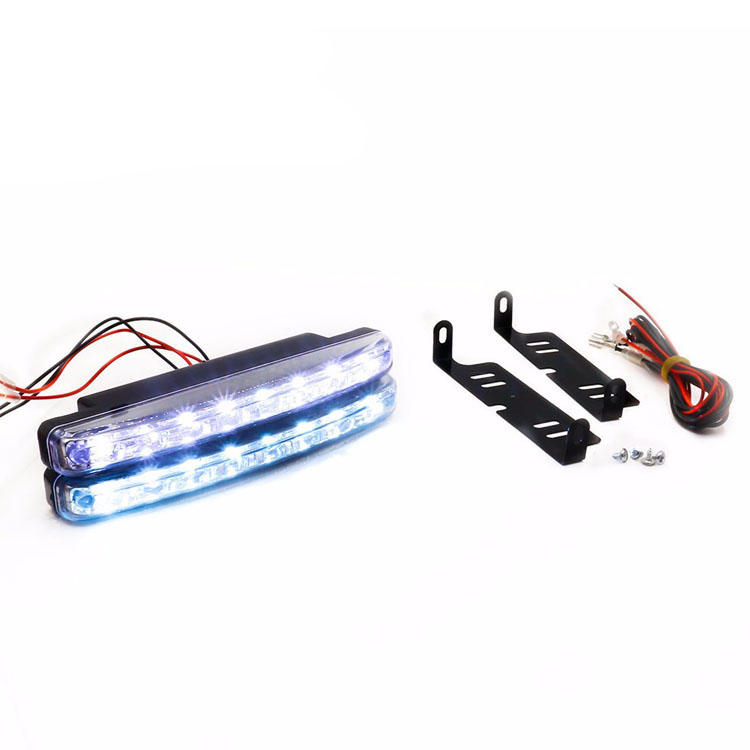 LED White Daytime Running Lights Piranha Beads 8 DRL Light Bar Parking 12V DC Head Lamp 
